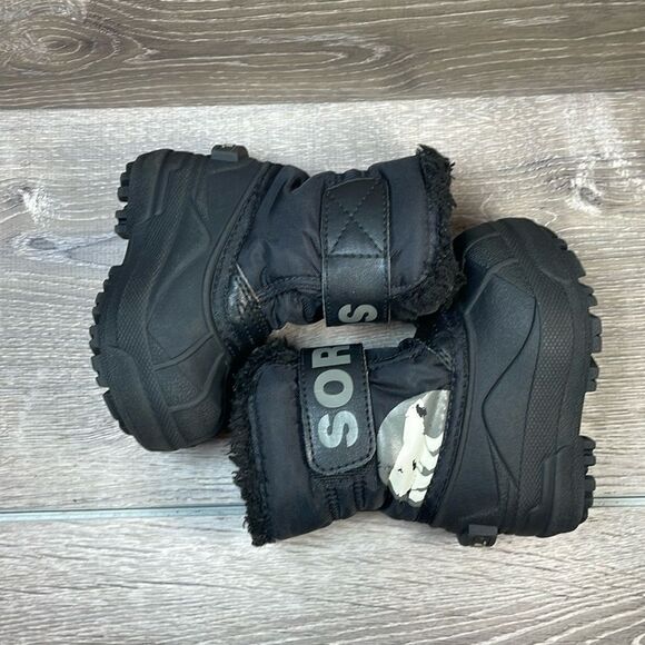 Sorel Snow Commander Warm Waterproof Black White Toddler Size 5 Fur Lined Boots - Picture 9 of 11